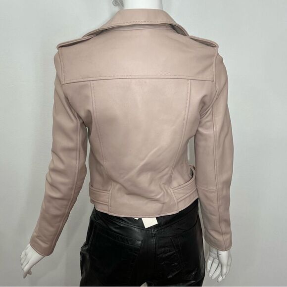 Amaryllis Dusty Pink Zippered 100% Genuine Leather Moto Jacket -- XS‎ - Picture 7 of 13